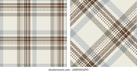 Plaid seamless vector pattern set. Color straight and oblique scottish cage pixel texture. Fashionable checkered wallpaper. Printing on fabric, shirt, textile, curtain and tablecloth. Vector.