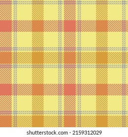 Plaid seamless vector pattern. Yellow, blue, red background checkered. Tartan cage fashion texture. Printing on fabric, shirt, textile, wallpaper and tablecloth.