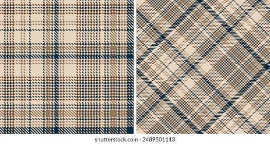 Plaid seamless vector tartan patterns set. Colored straight and oblique scottish cage texture. Fashionable checkered wallpaper. Printing on fabric, shirt, textile, curtain and tablecloth.