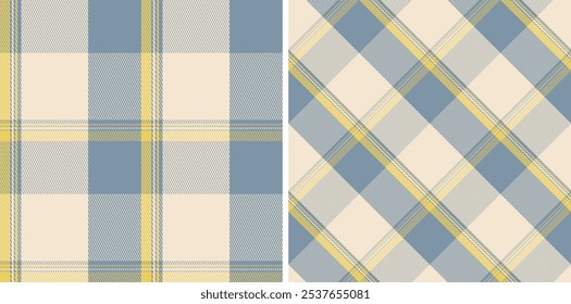 Plaid seamless vector tartan patterns set. Colored straight and oblique scottish cage texture. Fashionable checkered wallpaper. Printing on fabric, shirt, textile, curtain and tablecloth.