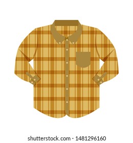 plaid shirt clothes brown isolated on white background, clothes pattern plaid flat simple, clip art of clothing chequered long sleeve shirt, illustrations long sleeve shirt front view