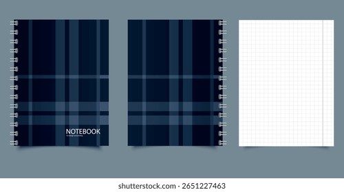 Plaid Spiral Notebook with Graph Paper. School and Office Template. Editable mockup for print and digital design projects.
