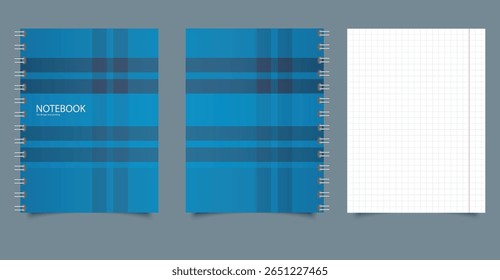 Plaid Spiral Notebook with Graph Paper. School and Office Template. Editable mockup for print and digital design projects.