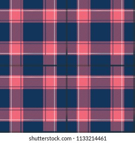 Plaid Square Pattern Seamless Texture Vector Design Tartan Check Pink Navy