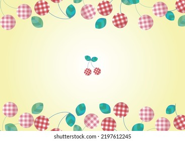 Plaid Sweet Cherry Fruit Yellow Background, Cherry Wallpaper, Vintage Cute Social Media, Paper, Nature Poster Flyer Banner 

