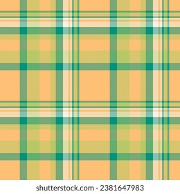 Plaid tartan background of vector seamless texture with a pattern textile fabric check in orange and lime colors.