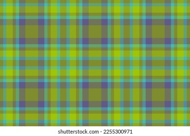 Plaid tartan check. Seamless textile texture. Vector fabric background pattern in green and yellow colors.
