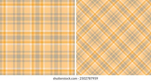 Plaid tartan fabric of texture pattern textile with a check vector seamless background. Set in gold colours for garment industry trends.
