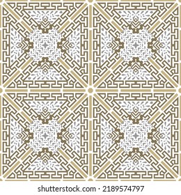 Se aplica un patrón de marea dorada sin costuras. Vector colorido fondo griego. Fondo tribal de repetición étnica. Diseño moderno con cuadros, marcos, bordes, líneas, rayas. Llave griega, los meandros radiales.