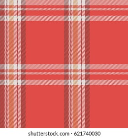 Plaid (tartan) pattern. Asymmetrical arrangement of stripes.  Red, brown, white and ocher stripes. Scottish, lumberjack and hipster fashion style.