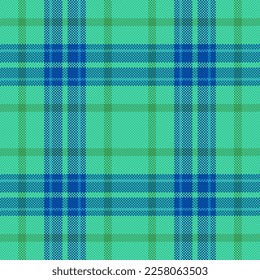 Plaid tartan pattern. Check texture background. Vector seamless textile fabric in green and blue colors.