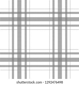 Plaid or tartan pattern drawn with lines and hatched bands. Textile fabric for clothing. Tablecloth texture. Monochrome. Vector illustration.
