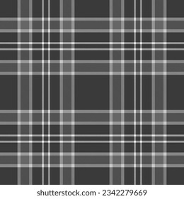 Plaid Tartan Pattern Seamless Background In Grey White Colour. Checkered fabric texture for flannel shirt, skirt, blanket, throw.
