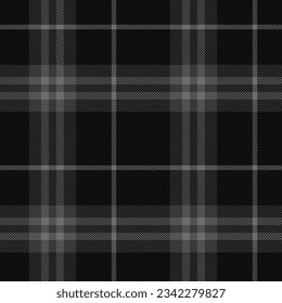 Plaid Tartan Pattern Seamless Background In Black Grey Colour. Checkered fabric texture for flannel shirt, skirt, blanket, throw.
