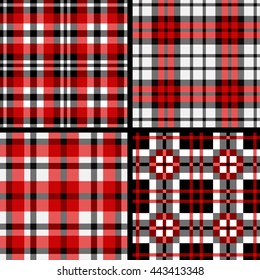 Plaid Tartan Pattern Set Black, Red, White Colors