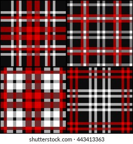 Plaid Tartan Pattern Set Black, Red, White Colors