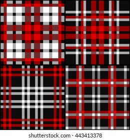 Plaid Tartan Pattern Set Black, Red, White Colors