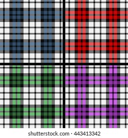 Plaid Tartan Pattern Set Blue, Red, Green, Violet Colors