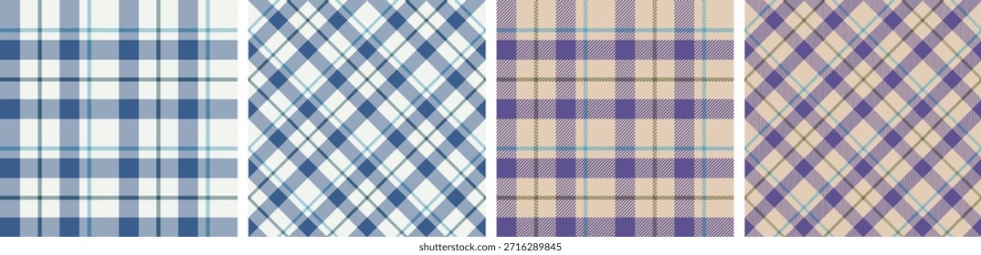 Conjunto de patrón de tartán y cuadros. Fondo de textura de tela a cuadros.