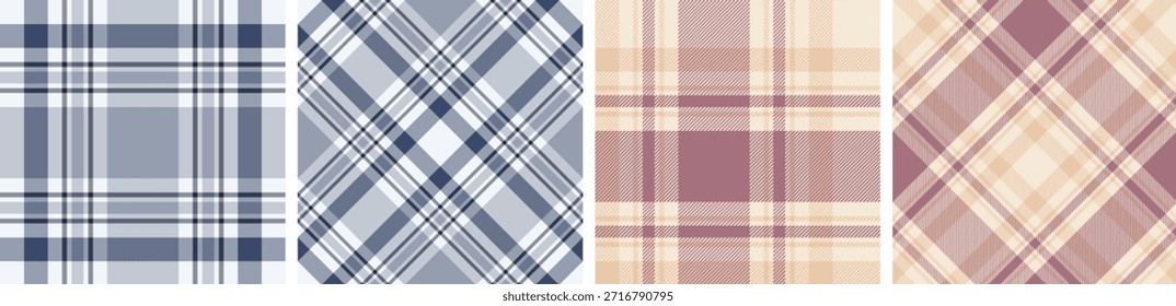 Conjunto de patrón de tartán y cuadros. Fondo de textura de tela a cuadros.