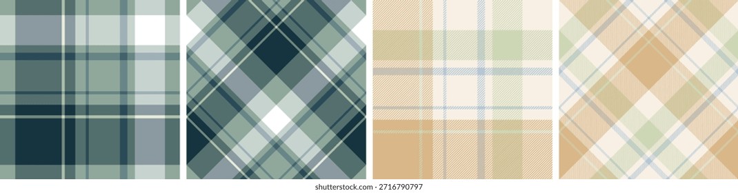 Conjunto de patrón de tartán y cuadros. Fondo de textura de tela a cuadros.