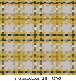 Plaid tartan seamless pattern background vector image. Contrast bright check plaid in yellow, grey and black for modern summer fashion textile design