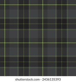 Plaid (tartan) seamless pattern. Black, dark gray and neon green. Scottish, lumberjack and hipster fashion style.