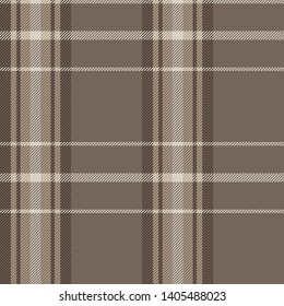 Plaid (tartan) seamless pattern. Brown, beige, white color. Scottish, lumberjack and hipster fashion style.