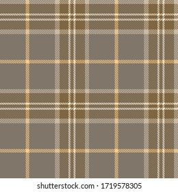 Plaid (tartan) seamless pattern. Brown, beige, dark gray, yellow, white. Scottish, lumberjack and hipster fashion style.
