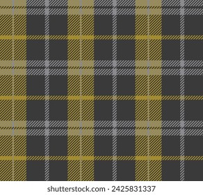 Plaid (tartan) seamless pattern. Gold, black and gray stripes. Scottish, lumberjack and hipster fashion style.