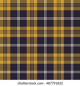 Plaid (tartan) seamless pattern. Ocher, navy blue and white stripes.