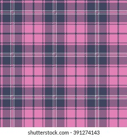 Plaid (tartan) seamless pattern. Three colors (pink,dark blue,white).