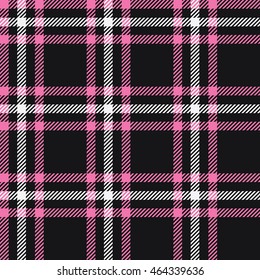 Plaid (tartan) seamless pattern. Three colors - pink, white and black background.