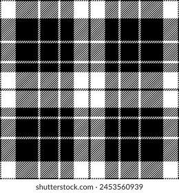 patrón de repetición a cuadros tartán sin costuras. Esta es una Ilustración vectorial de cuadros blanco negro. Diseño decorativo, Fondo de pantalla, camisas, ropa, manteles, mantas, envoltura, textil, tela, textura