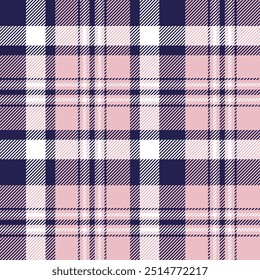 Patrón de repetición transparente de tartán a cuadros. Esta es una Ilustración vectorial a cuadros azul marino, rosa y blanco. Diseño para decorativo, Fondo de pantalla, camisas, ropa, manteles, envoltura, textil, tela, textura