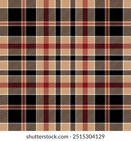 xadrez tartan padrão de repetição sem costura.  Esta é uma ilustração de vetor xadrez xadrez clássico de creme vermelho preto.  Design para decoração,papel de parede,camisas,roupas,toalhas de mesa,têxtil,tecido,textura
