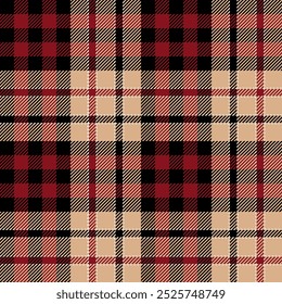 plaid tartan seamless repeat pattern.  This is a black cream red classic checkered plaid vector illustration.  Design for decorative,wallpaper,shirts,clothing,tablecloths,textile,fabric,texture