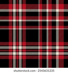 plaid tartan seamless repeat pattern. This is a black red white checkered plaid vector illustration.  Design for decorative,wallpaper,shirts,clothing,tablecloths,wrapping,textile,fabric,texture