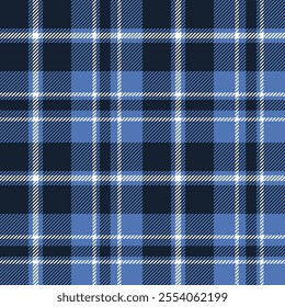 plaid tartan seamless repeat pattern. This is a navy blue white checkered plaid vector illustration. Design for decorative, wallpaper, shirts, clothing, tablecloths, wrapping, textile, fabric, texture