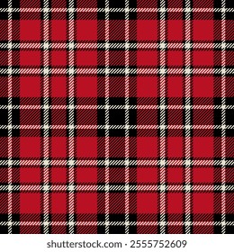 plaid tartan seamless repeat pattern. This is a black red off white checkered plaid vector illustration.  Design for decorative,wallpaper,shirts,clothing,tablecloths,wrapping,textile,fabric,texture