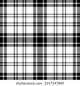plaid tartan seamless repeat pattern. This is a black white checkered plaid vector illustration. Design for decorative,wallpaper,shirts,clothing,tablecloths,blankets,wrapping,textile,fabric,texture