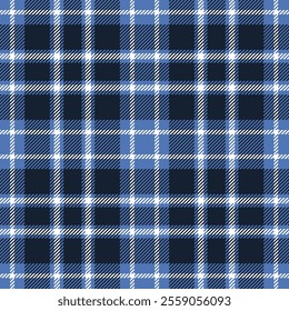 plaid tartan seamless repeat pattern. This is a blue, navy blue, white checkered plaid vector illustration. Design for decorative,wallpaper,shirts,clothing,tablecloths,wrapping,textile,fabric,texture