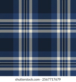 plaid tartan seamless repeat pattern. This is a blue navy blue white checkered plaid vector illustration. Design for decorative,wallpaper,shirts,clothing,tablecloths,wrapping,textile,fabric,texture