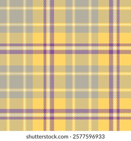 plaid tartan seamless repeat pattern. This is a yellow gray purple white checkered plaid vector illustration. Design for decorative,wallpaper,shirts,clothing,tablecloths,textile,fabric,texture