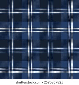 plaid tartan seamless repeat pattern. This is a navy blue white checkered plaid vector illustration.  Design for decorative,wallpaper,shirts,clothing,tablecloths,wrapping,textile,fabric,texture