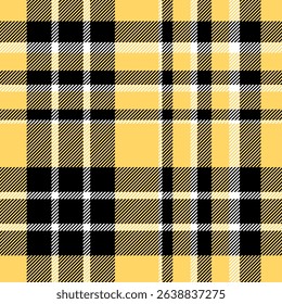plaid tartan seamless repeat pattern. This is a black white  yellow checkered plaid vector illustration.  Design for decorative,wallpaper,shirts,clothing,tablecloths,wrapping,textile,fabric,texture