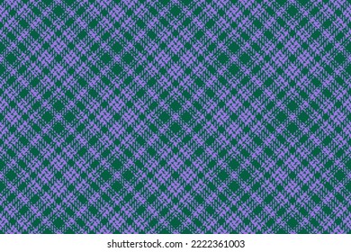 Geplante Tartantextur. Nahtloser Stoffhintergrund. Stoffmuster prüfen Vektorgrafik in Grün- und violetten Farben.