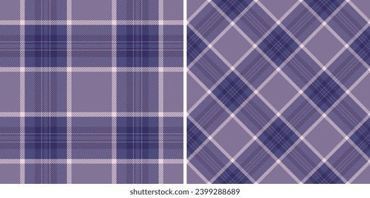 Plaid textile fabric of tartan seamless background with a pattern check vector texture. Set in night colors for luxurious bed linens.