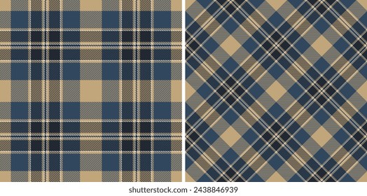 Plaid textile pattern of tartan background seamless with a fabric texture vector check. Set in night colors. Bed sheet designs for the bedroom.