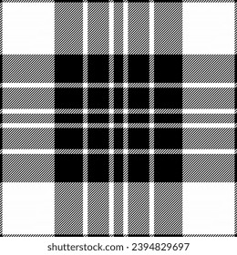 Patrón textil de textura de corte tartán con un vector de tela de fondo sin costura en colores blanco y negro.